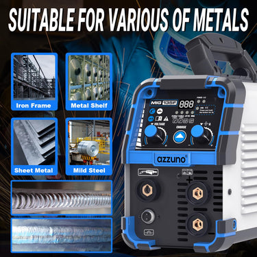 AZZUNO 135 Amp MIG Welder, 3 in 1 Multiprocess Welder 110V Flux Core Welder Flux MIG/Lift TIG/Stick Welding Machine Synergic Control IGBT Inverter Welder (volts, 110)
